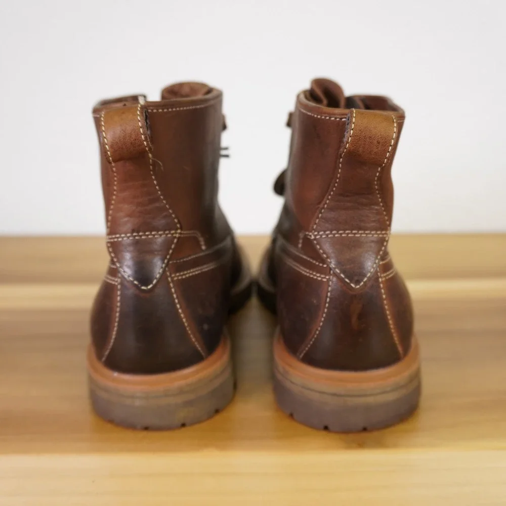John Varvatos Moc Toe Boots Mens 11 Brown Leather Lug Sole Lace Up
